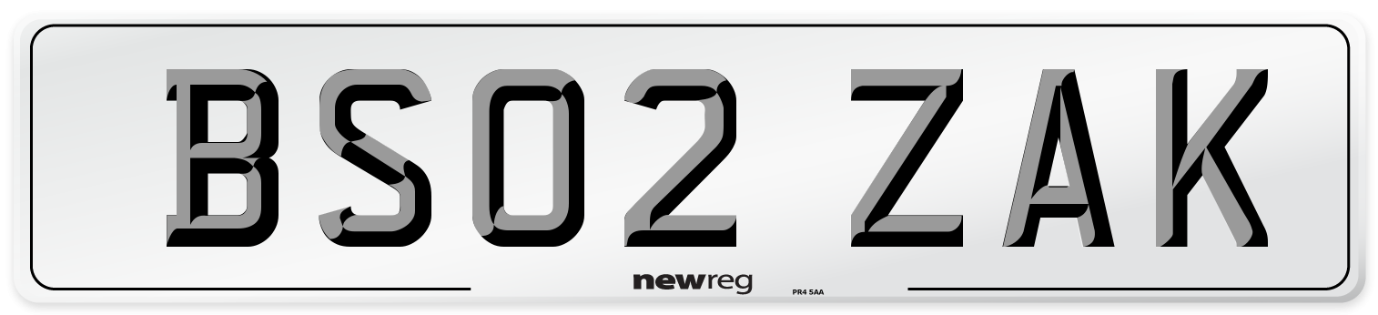 BS02 ZAK Number Plate from New Reg